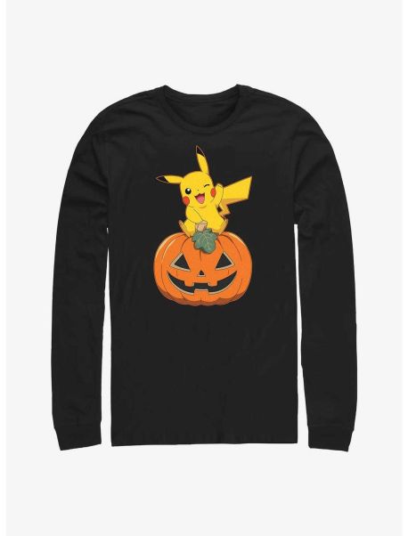 Long Sleeves Guys Pokemon Pikachu Pumpkin Long-Sleeve T-Shirt