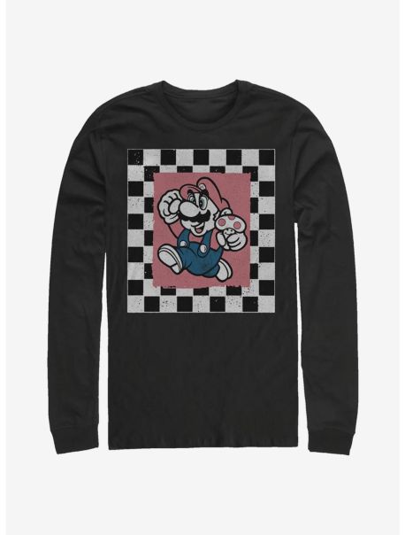 Guys Long Sleeves Super Mario Chubby Checkers Long-Sleeve T-Shirt