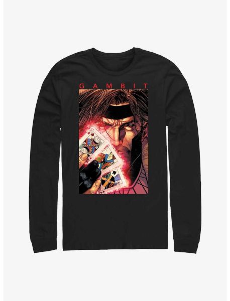 Long Sleeves Guys Marvel X-Men Gambit Honor Cards Long-Sleeve T-Shirt