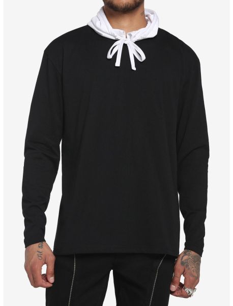 Black & White Long-Sleeve T-Shirt With Hood Guys Long Sleeves