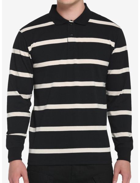 Long Sleeves Black & Tan Stripe Long-Sleeve Polo Shirt Guys