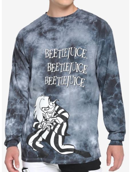 Long Sleeves Beetlejuice Cartoon Dark Wash Long-Sleeve T-Shirt Guys