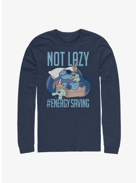 Guys Disney Lilo & Stitch Not Lazy Energy Saving Long-Sleeve T-Shirt Long Sleeves