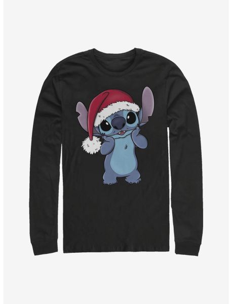 Long Sleeves Guys Disney Lilo & Stitch Wearing Santa Hat Long-Sleeve T-Shirt