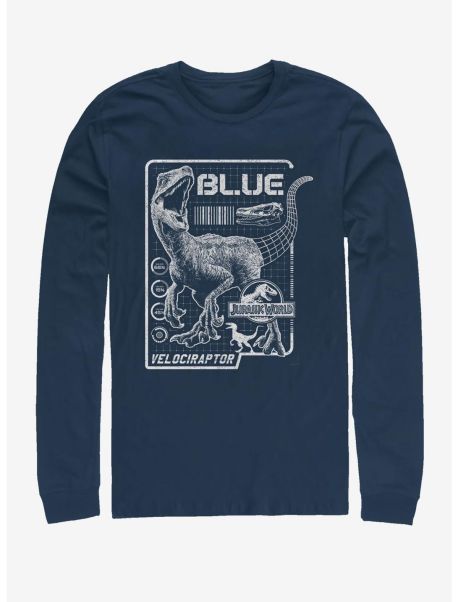 Jurassic Park Raptor Blue Print Long-Sleeve T-Shirt Long Sleeves Guys