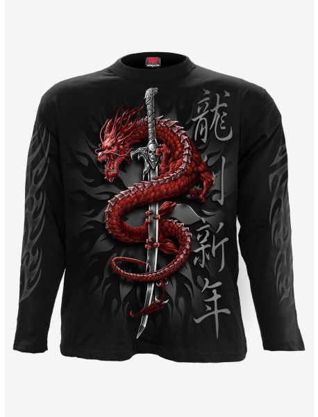 Long Sleeves Mystical Dragon Black Longsleeve T-Shirt Guys
