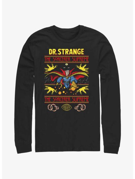 Guys Marvel Doctor Strange Sorcerer Supreme Ugly Christmas Long-Sleeve T-Shirt Long Sleeves