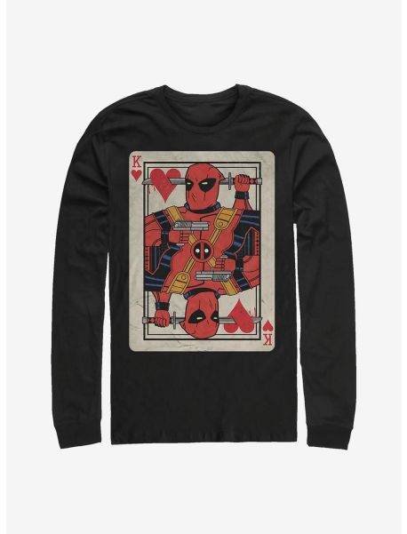 Guys Long Sleeves Marvel Deadpool King Card Long-Sleeve T-Shirt