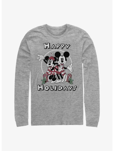 Long Sleeves Guys Disney Mickey Mouse Mickey & Minnie Holiday Long-Sleeve T-Shirt