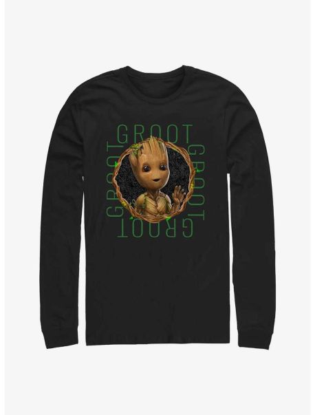 Long Sleeves Marvel Guardians Of The Galaxy Groot Focus Long Sleeve T-Shirt Guys