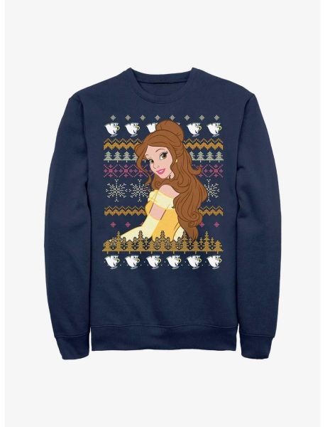 Disney Princess Belle Teacups Ugly Holiday Crew Sweatshirt Sweatshirts Guys