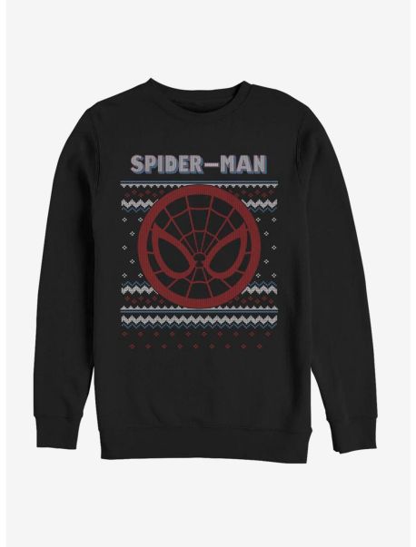 Sweatshirts Guys Marvel Spider-Man Spidey Face Ugly Christmas Crew Sweatshirt