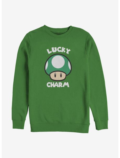 Guys Nintendo Mario Lucky Mushroom Crew Sweatshirt Sweatshirts