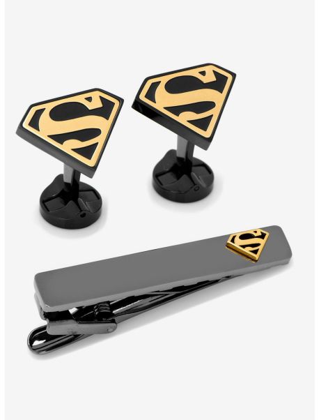 Guys Dc Comics Superman Black And Gold Cufflinks And Tie Clip Set Cufflinks