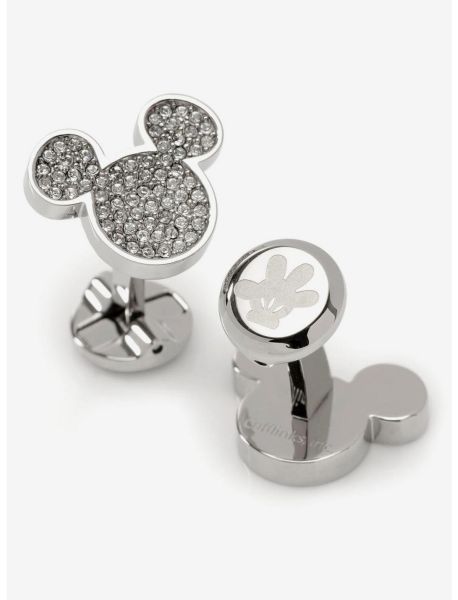 Guys Disney Mickey Mouse Stainless Steel White Pave Crystal Mickey Mouse Cufflinks Cufflinks