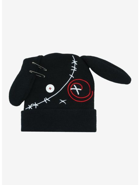 Stitched Black Bunny Figural Beanie Guys Hats