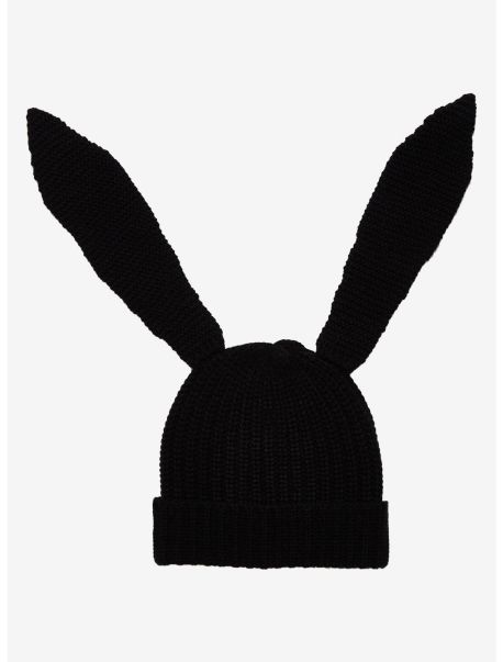 Guys Black Bunny Ears Beanie Hats