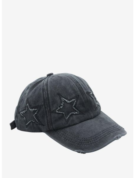 Guys Grey Distressed Star Dad Cap Hats