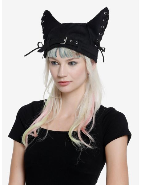 Guys Hats Black Lace-Up Ear Hat