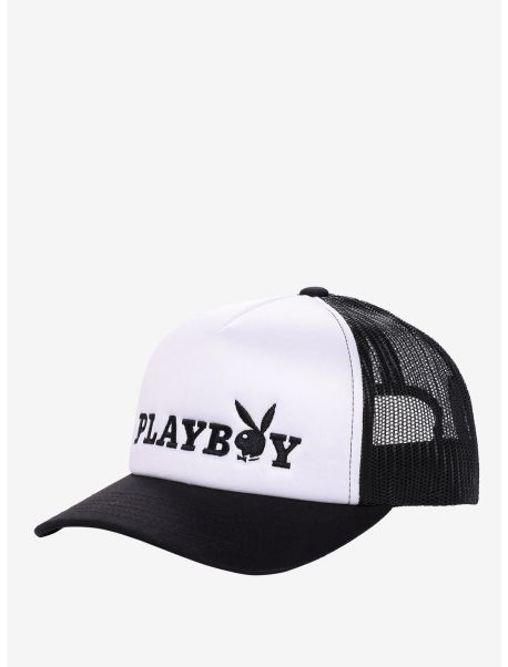Hats Guys Playboy Text Logo Trucker Hat