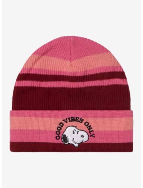 Peanuts Snoopy Good Vibes Only Stripe Beanie Guys Hats