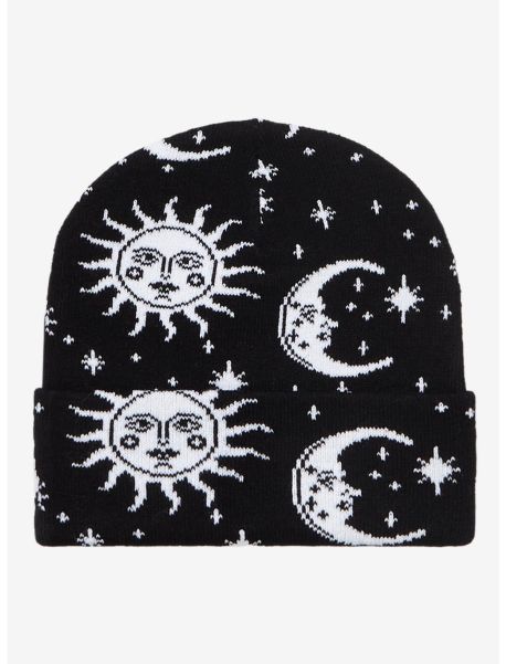 Hats Guys Sun & Moon Face Beanie