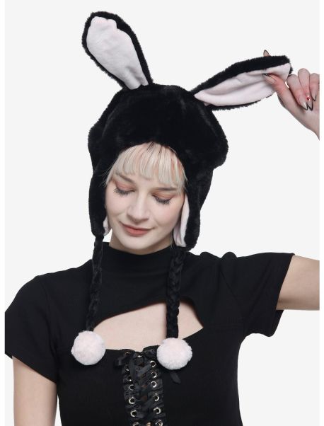 Hats Guys Black Bunny Ear Tassel Beanie