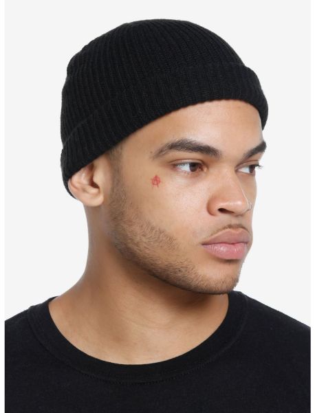 Black Knit Short Beanie Guys Hats
