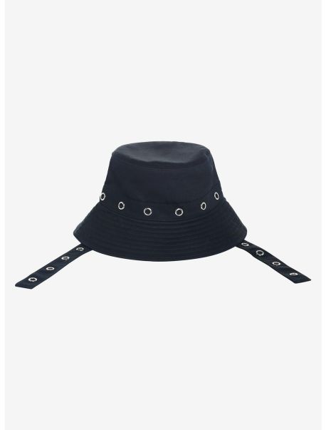 Hats Black Grommet Strappy Bucket Hat Guys