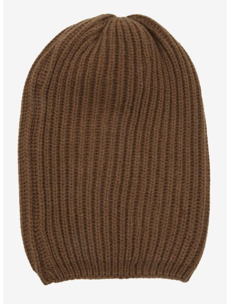 Hats Brown Ribbed Slouch Beanie Guys