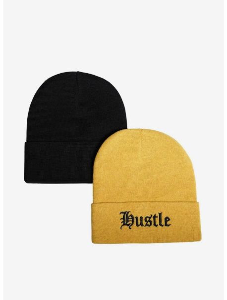 Yellow Hustle Beanie 2 Pack Hats Guys