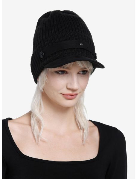 Black Ribbed Beanie Cap Guys Hats