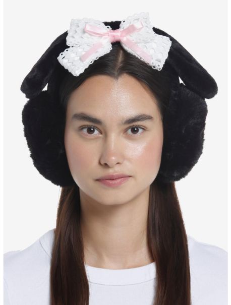 Black Bunny Ear Lace Bow Earmuffs Guys Hats
