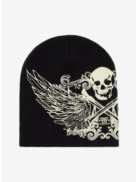 Guys Skull Angel Wings Slouch Beanie Hats