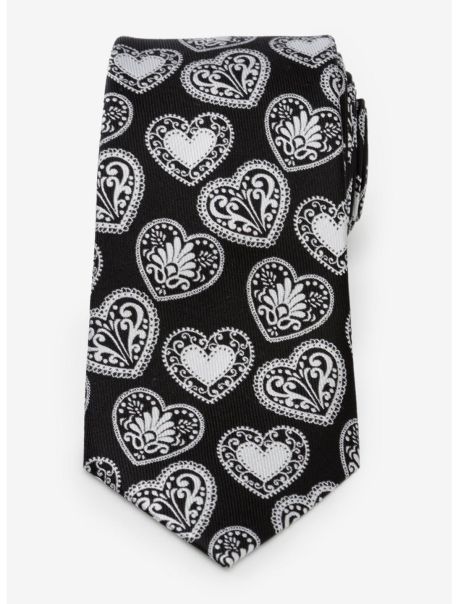 Ties Guys Black And White Paisley Heart Tie