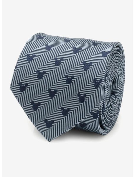 Guys Disney Mickey Mouse Silhouette Blue Herringbone Men's Tie Ties