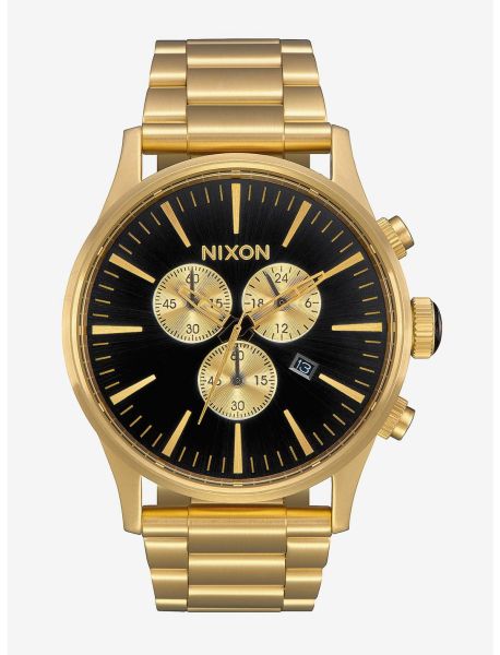 Guys Watches Nixon Sentry Chrono All Gold Black Watch