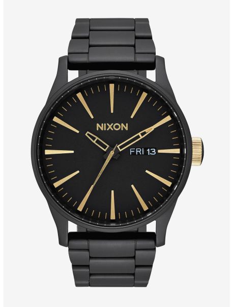 Guys Watches Nixon Sentry Ss Matte Black Gold Watch