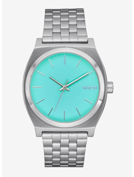 Guys Watches Nixon Time Teller Silver X Turquoise Watch