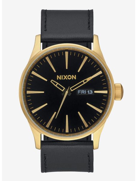 Nixon Sentry Leather Gold Black Watch Watches Guys