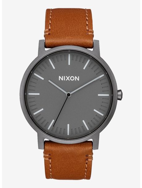 Watches Porter Leather Gunmetal Charcoal Taupe Watch Guys