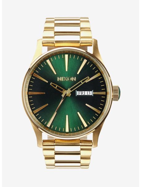 Guys Watches Nixon Sentry Ss Gold Green Sunray Watch