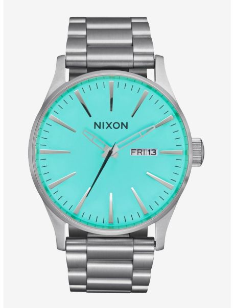 Watches Nixon Sentry Stainless Steel Silver X Turquoise Watch Guys