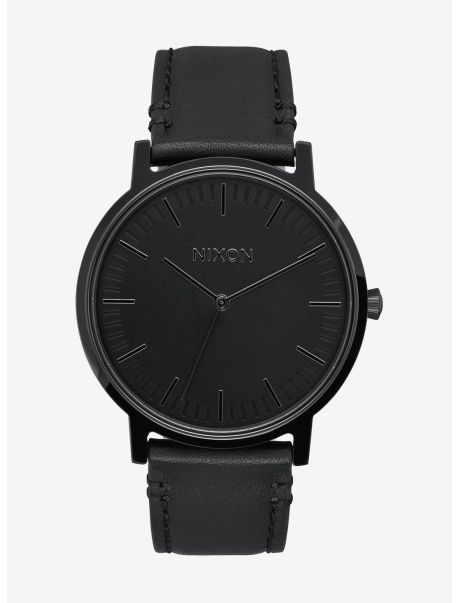 Guys Nixon Porter Leather All Black Watch Watches