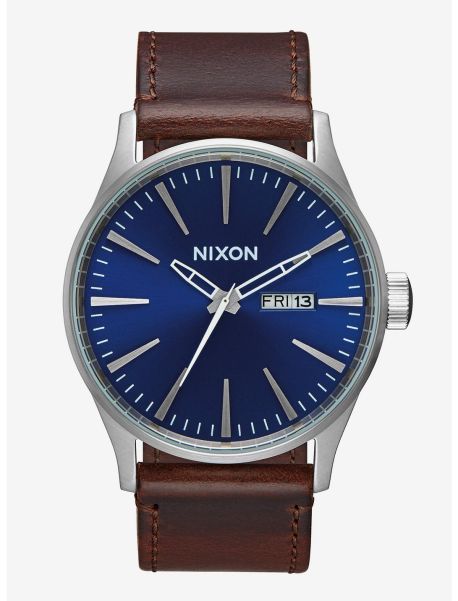 Watches Nixon Sentry Leather Blue Brown Watch Guys