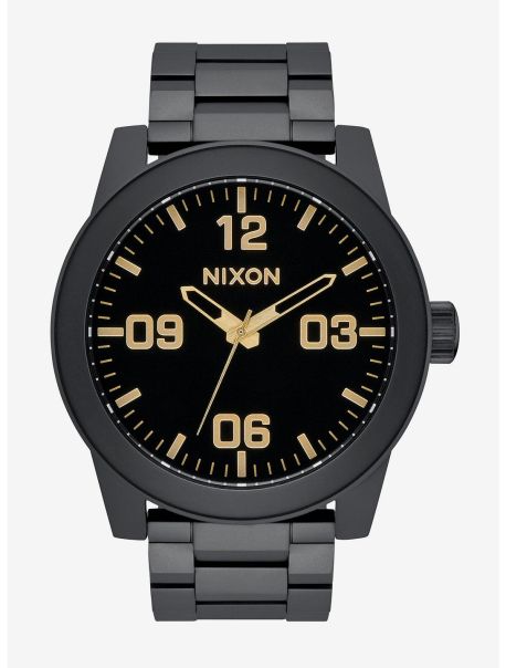 Watches Guys Nixon Corporal Ss Matte Black Gold Watch