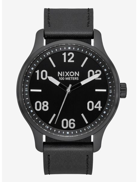Watches Guys Nixon Patrol Leather Black Silver Black Watch